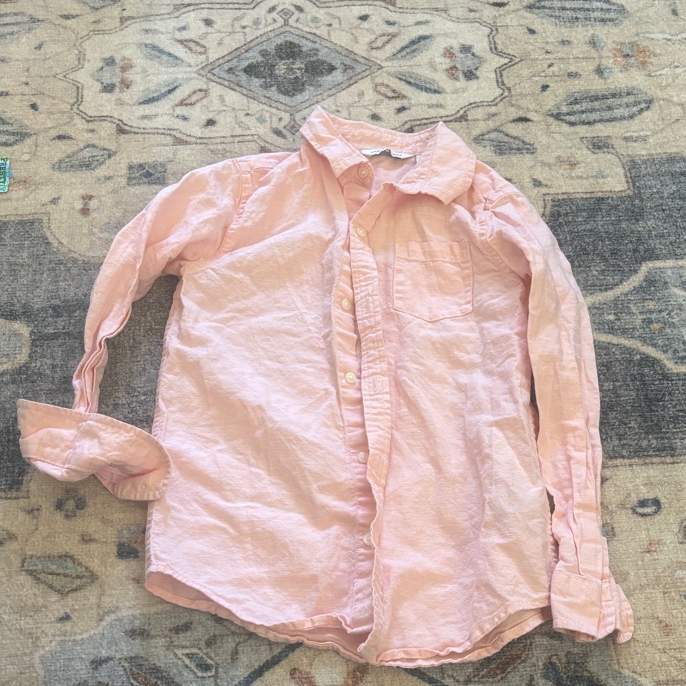 Janie and Jack Pastel Pink linen blend button down, size 7